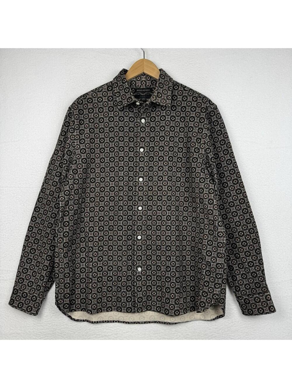 Banana Republic Mens Large Geometric Corduroy Standard Fit Long Sleeve Button Up